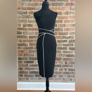 Maeve Anthropologie Black Midi Dress White Contrast Trim Sleeveless